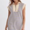 Women Lockwood Dresses & Jumpsuits | Stripe Half-Zip Shirt Dress In Cream Blue