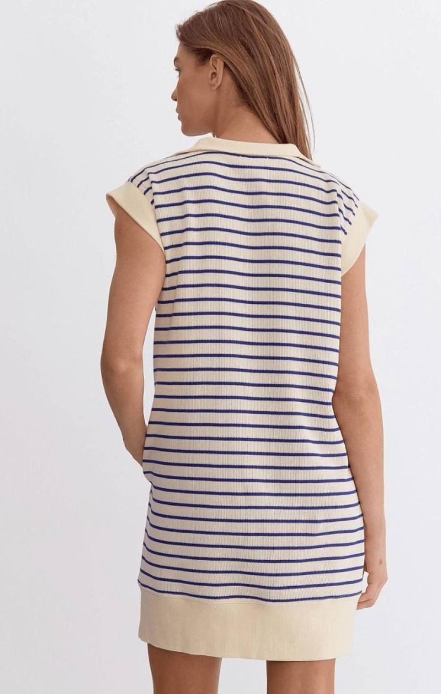 Women Lockwood Dresses & Jumpsuits | Stripe Half-Zip Shirt Dress In Cream Blue