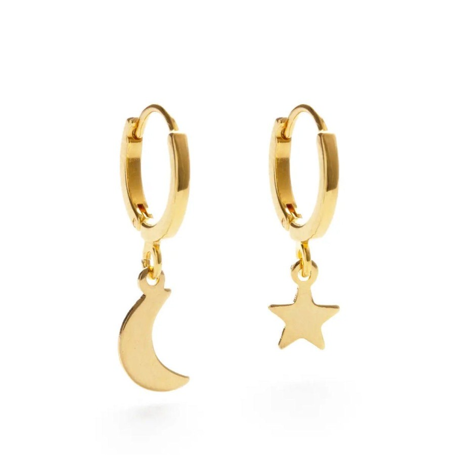 Accessories Lockwood | Night Sky Star & Crescent Moon Huggie Hoops