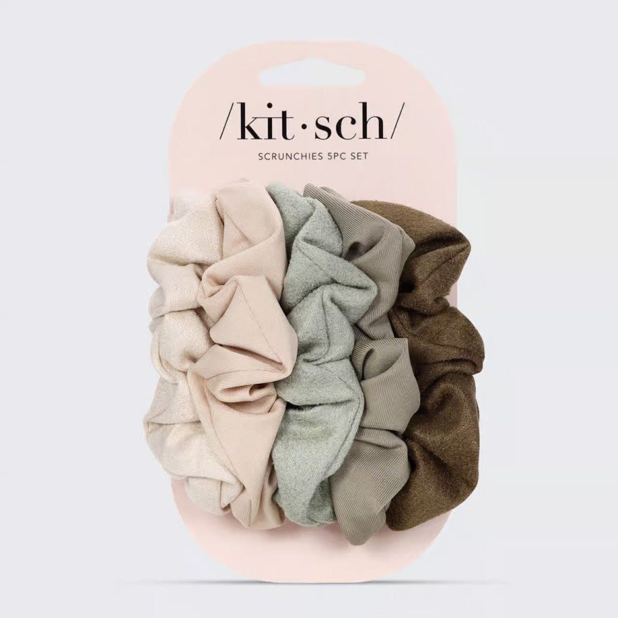 Accessories Lockwood | Assorted Textured Scrunchies 5Pc Set-Eucalyptus