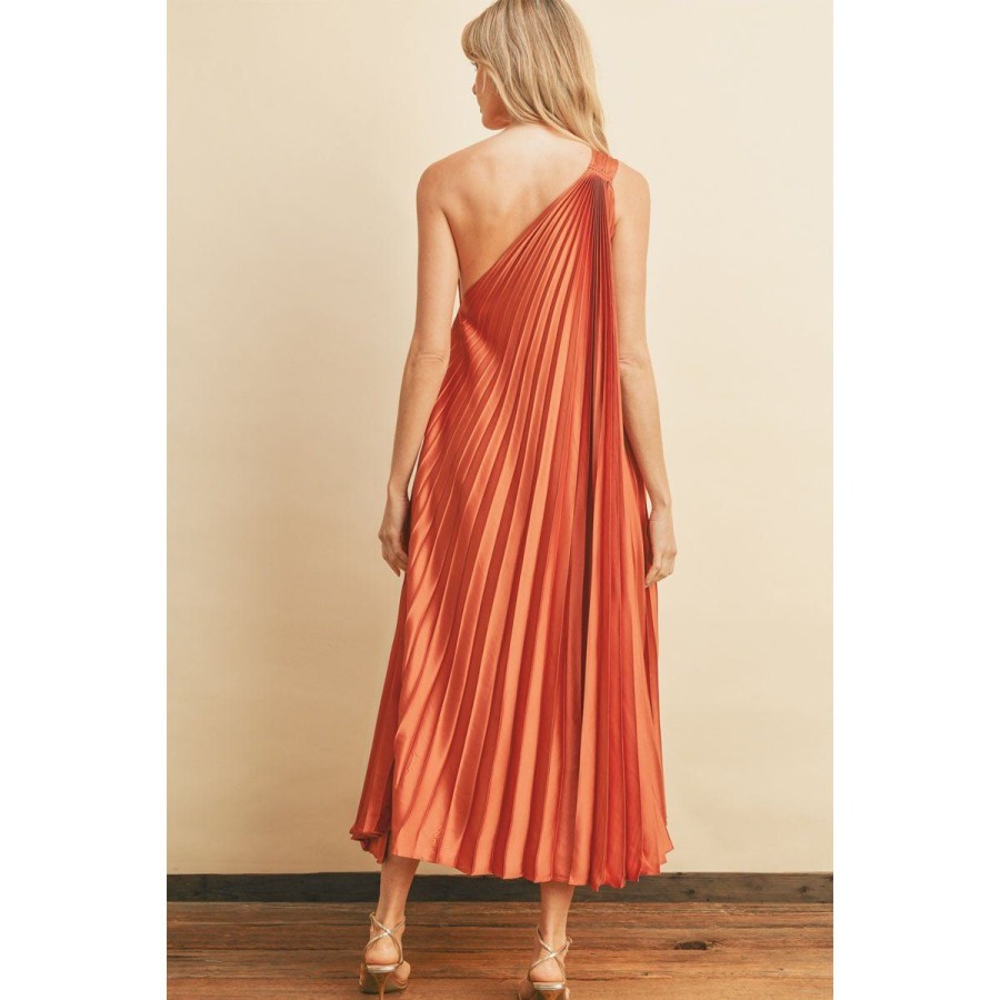 Women Lockwood Dresses & Jumpsuits | Pretty Pleats One-Shoulder Dress In Burnt Sienna