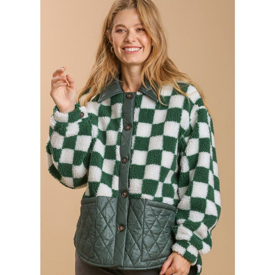 Women Lockwood Sweaters & Jackets | Checkered Button Up Jacket In Evergreen