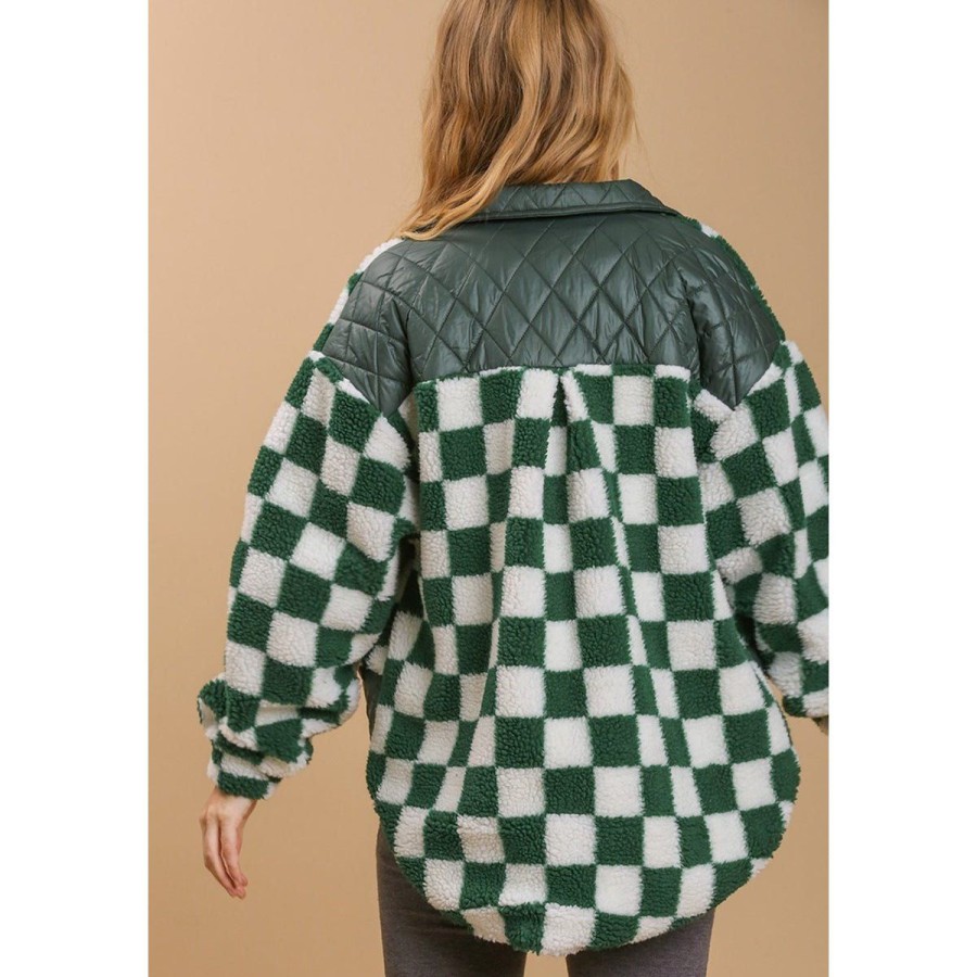 Women Lockwood Sweaters & Jackets | Checkered Button Up Jacket In Evergreen