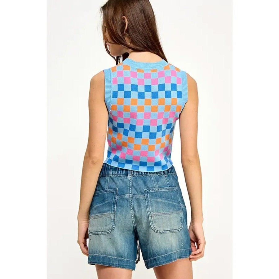 Women Lockwood Sweaters & Jackets | Colorful Checker Cropped Knit Sleeveless Top