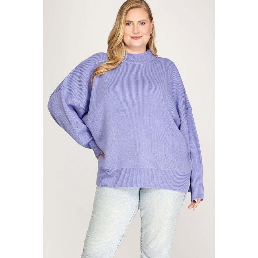 Women Lockwood Sweaters & Jackets | Plus Mock Neck Oversize Sweater In Violet Blue