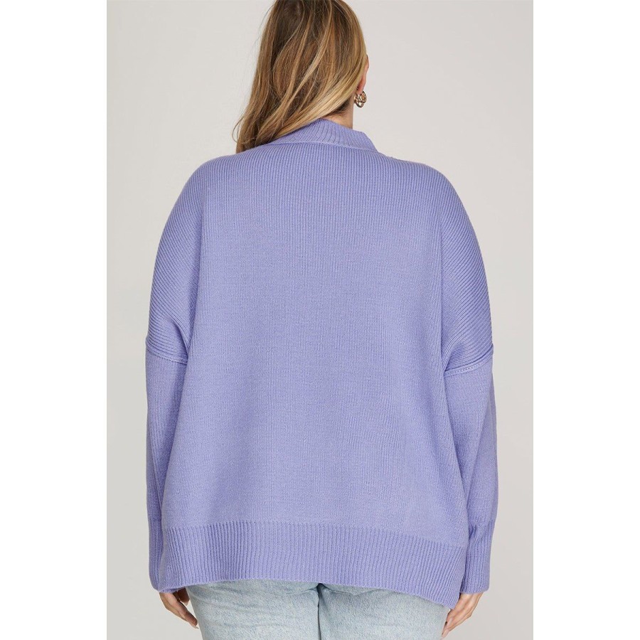 Women Lockwood Sweaters & Jackets | Plus Mock Neck Oversize Sweater In Violet Blue