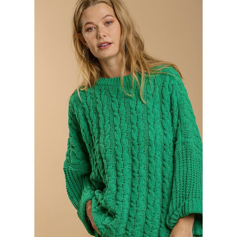 Women Lockwood Sweaters & Jackets | Cuffed Chenille Cable Knit Sweater In Green