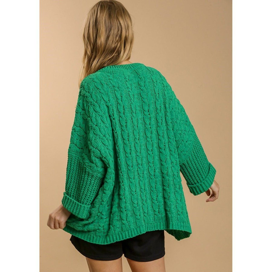 Women Lockwood Sweaters & Jackets | Cuffed Chenille Cable Knit Sweater In Green