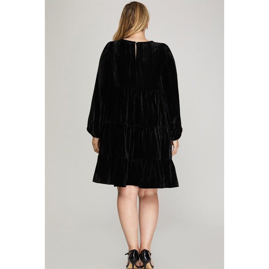 Women Lockwood Dresses & Jumpsuits | Plus Crinkle Velvet Tier Dress In Black