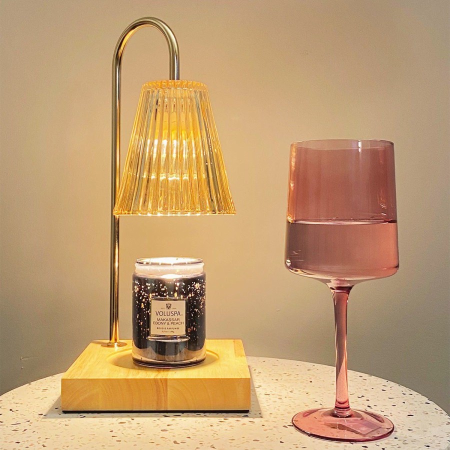 Home Lockwood Candles & Incense | Vintage Candle Warmer Lamp-Amber Glass